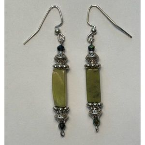 Genuine Jade and Silver Tone Accents Earrings